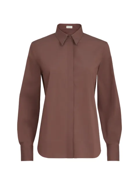 Brunello Cucinelli stretch cotton poplin shirt with shiny collar Brown M0091MA606C9787