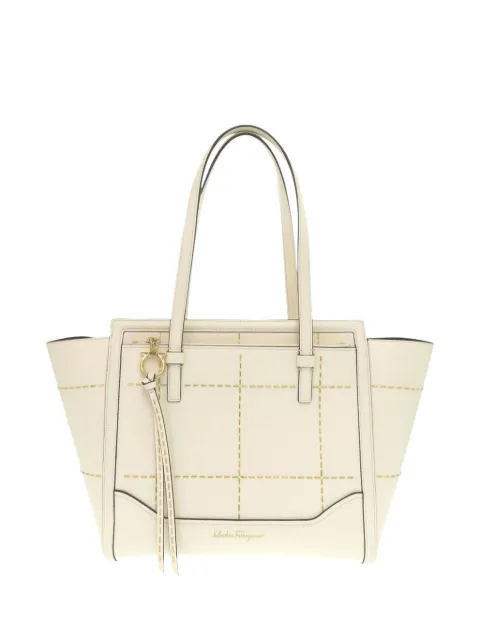 Ferragamo Pre-Owned 2010-2026 Medium Stitched Leather Amy tote bag White 758COV3M0FYM9JN6