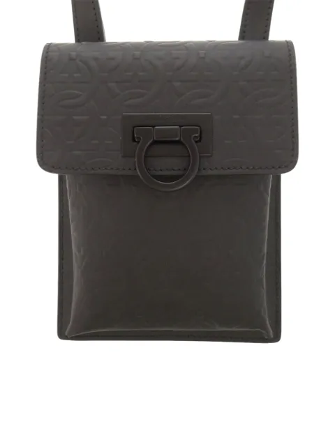 Ferragamo Pre-Owned 2010-2026 Gancini Embossed Leather Phone Pouch crossbody bag Black 595P9BV9O74RPJ2X