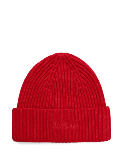 MC2 Saint Barth Moss ribbed-knit embroidered beanie hat Red MOS0004