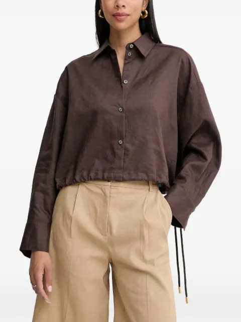 PINKO drawstring-hem cropped linen shirt Brown 106766A374