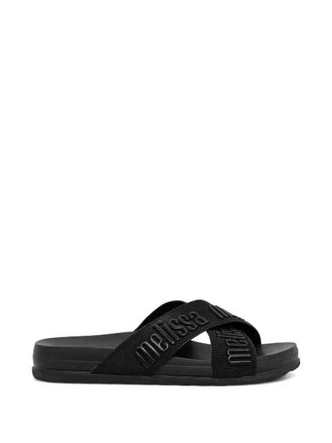 Melissa logo-print crossover-strap slides Black 36118