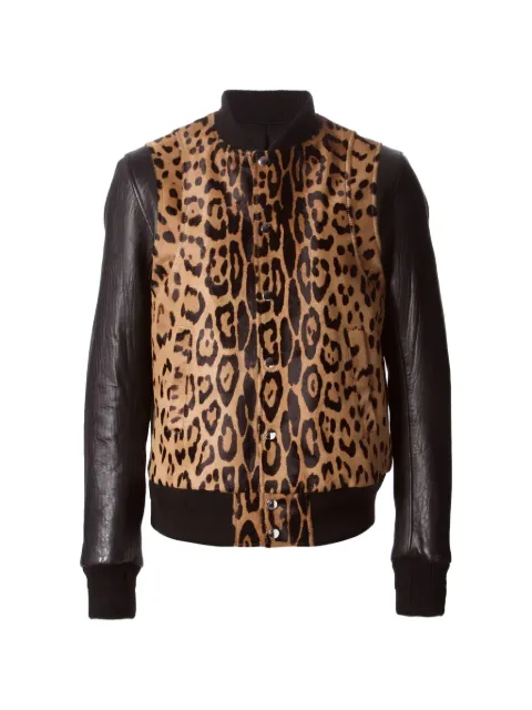 Balmain leopard-print leather-sleeve jacket Neutrals W4HT217C962