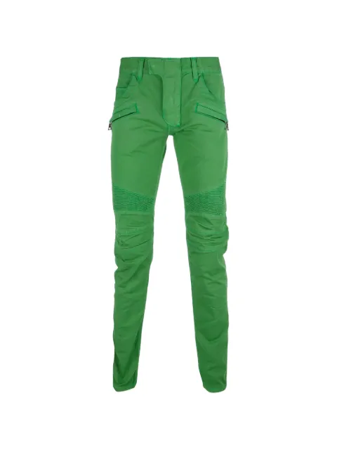 Balmain ribbed-panel Biker jeans Green S3HT500C611