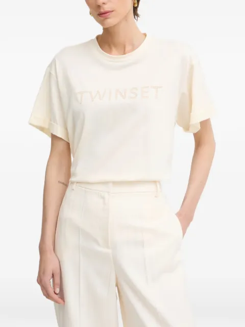 TWINSET logo-embroidered rolled-cuff T-shirt Neutrals 261LM2NJJ