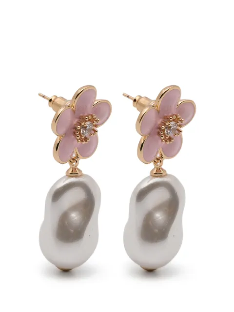 Self-Portrait flower-motif pearl-drop earrings Gold PF26641EP
