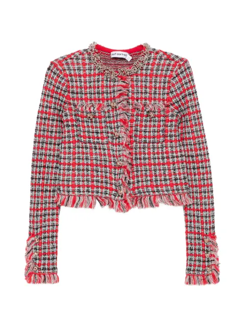 Self-Portrait fringe-trim jacket Red AW26146JR