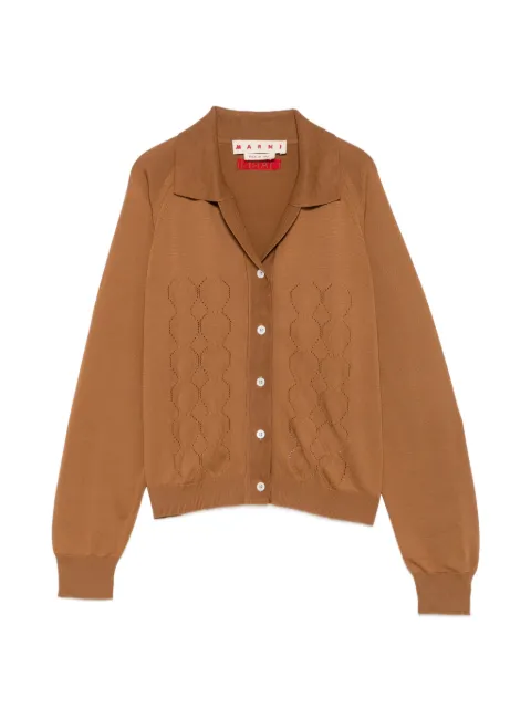 Marni logo-embroidered pointelle-knit cardigan Brown CDMD0455A0UFN100