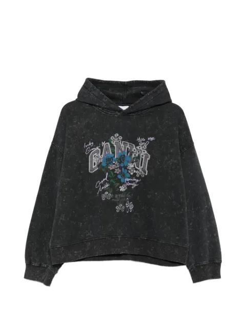 GANNI graphic-print acid-wash hoodie Grey A1200005