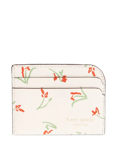 Kate Spade Devin floral-print leather card holder White KO587