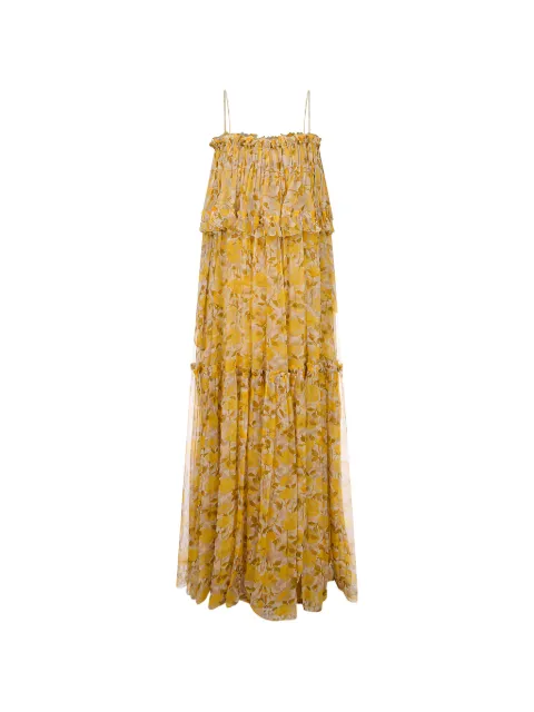 Chloé rose-print ruffled dress Yellow CH26UR124275