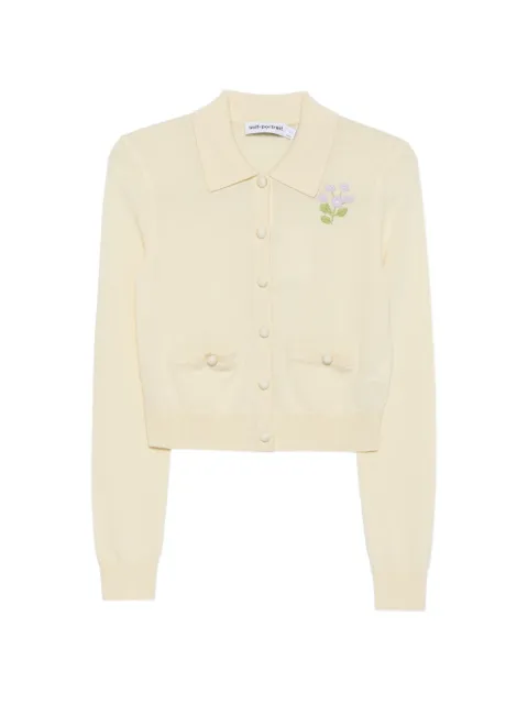 Self-Portrait floral-embroidered button-up cardigan Yellow PF26143CAY
