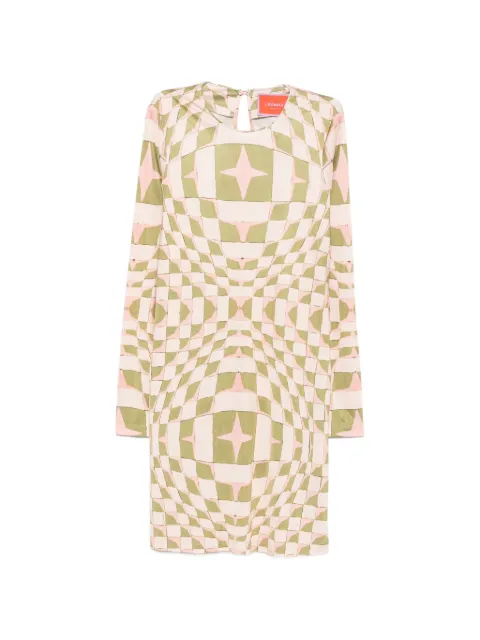 La DoubleJ geometric-print long-sleeve midi dress Neutrals DRE1077JER082SAD01