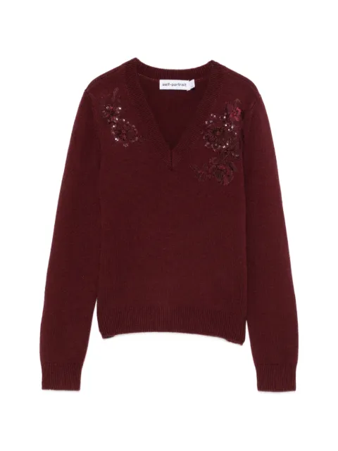 Self-Portrait sequin-embellished floral-patch sweater Red AW26149TABU