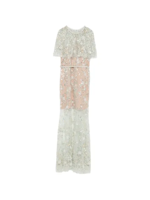 Self-Portrait sequin-embellished cape-sleeve maxi dress Green PF26099XAG