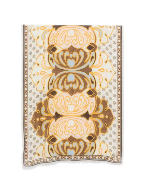La DoubleJ abstract-print frayed scarf Brown SCA0097MOS001COC02