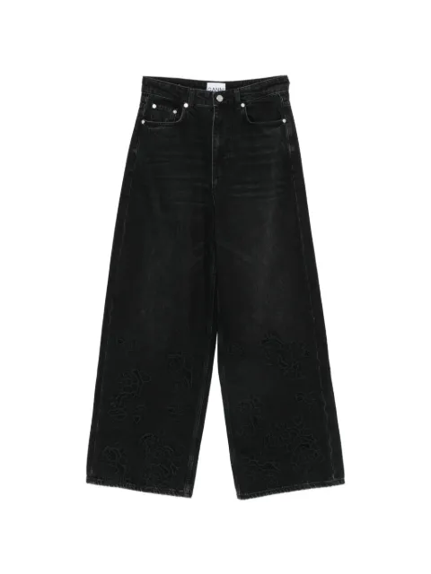 GANNI floral-embroidered wide-leg jeans Black A1190022