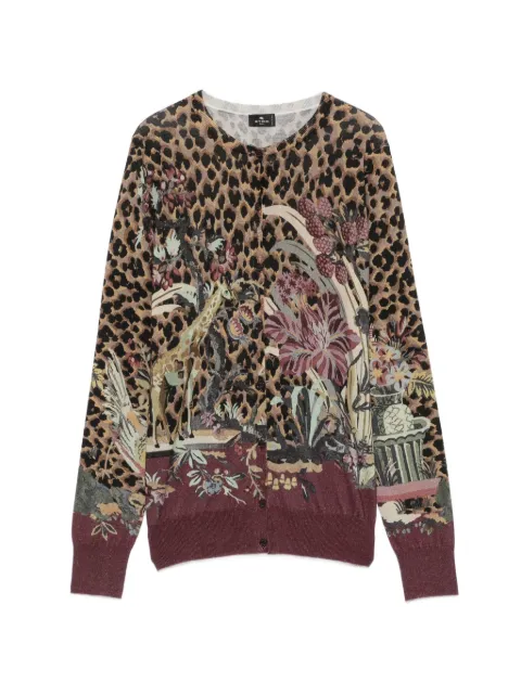 ETRO leopard-print floral-intarsia cardigan Brown WRKE0023AK172