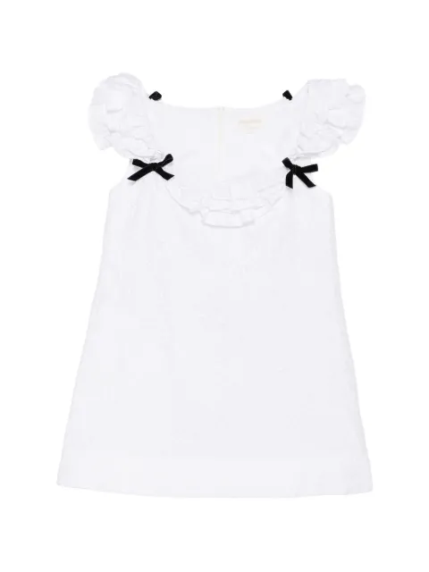 SHUSHU/TONG ruffled lace-trim mini dress White MWDFDR08RCA113