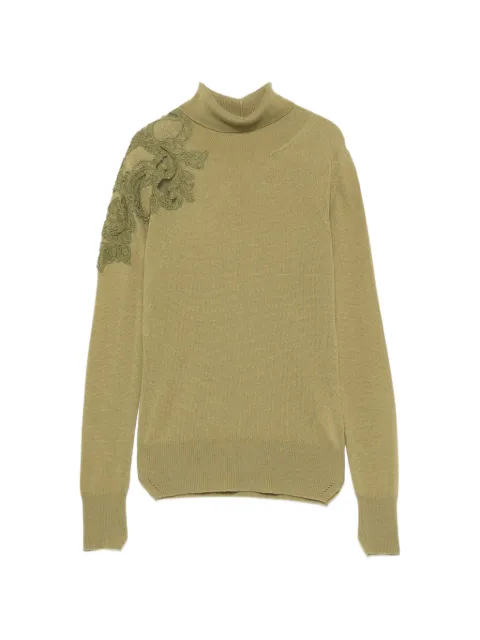 Ermanno Scervino lace-appliqué roll-neck sweater Green D495M317APPYU