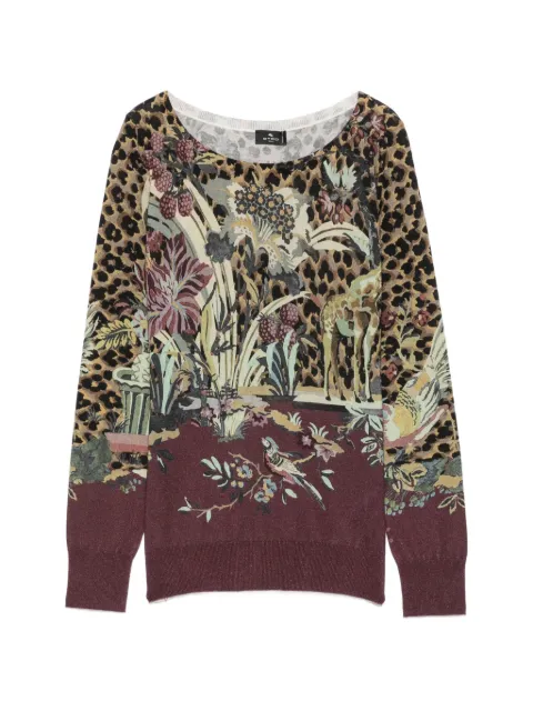ETRO leopard-print floral-pattern sweater Brown WRKE0424AK172