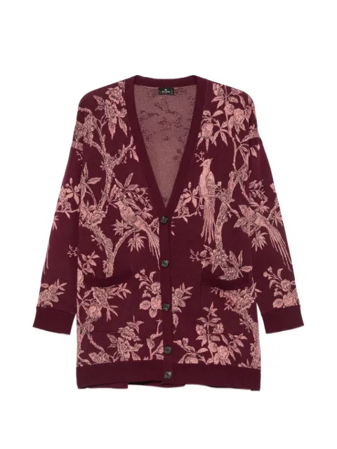 ETRO floral-jacquard V-neck cardigan Red WRKE0159AQ12V
