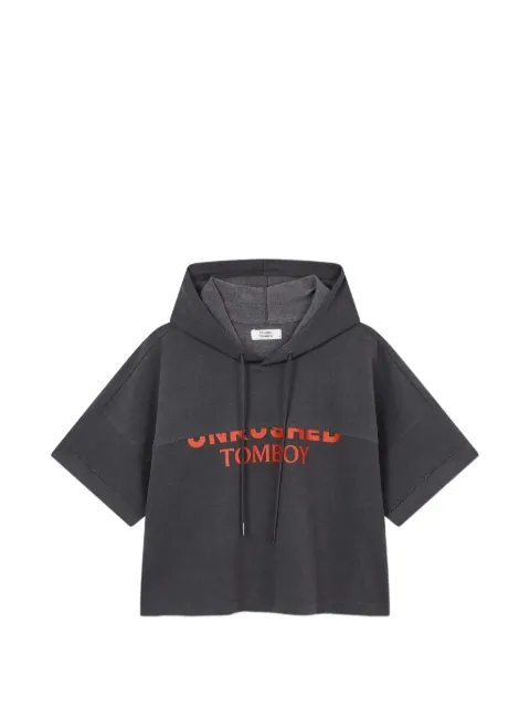 TOMBOY short-sleeved logo-print hoodie Black 9106222220