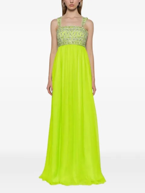Dina Melwani crystal-embellished empire-waist maxi dress Yellow DMSS26170212