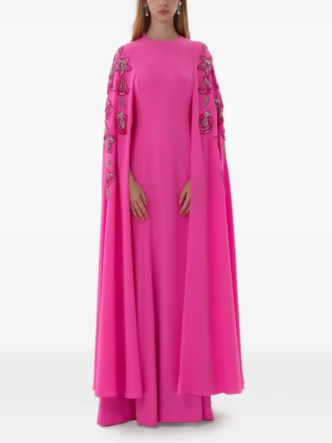 Dina Melwani crystal-embellished cape-sleeve maxi dress Pink DMSS26170193