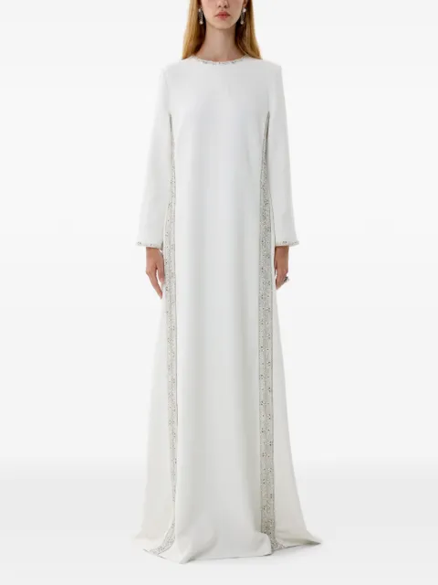 Dina Melwani crystal-trim long-sleeve maxi dress White DMSS26170210