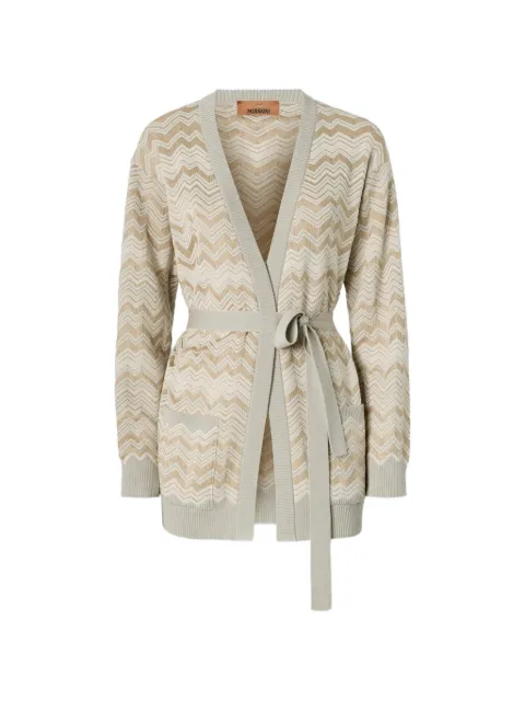 Missoni zig zag viscose and wool cardigan with belt Neutrals DC26WM00BK01JZ