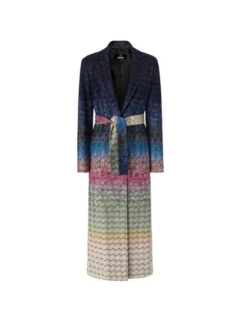Missoni zigzag-knit belted coat Blue DS26WC01BR0160