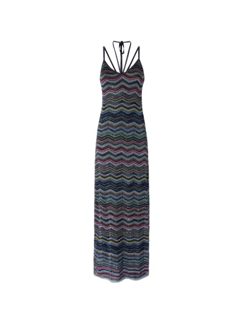 Missoni long Chevron knit dress with braided straps Blue DS26WG2KBK01KS