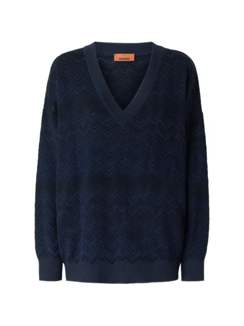 Missoni zig zag viscose and wool V-neck sweater Blue DC26WN01BK01JZ