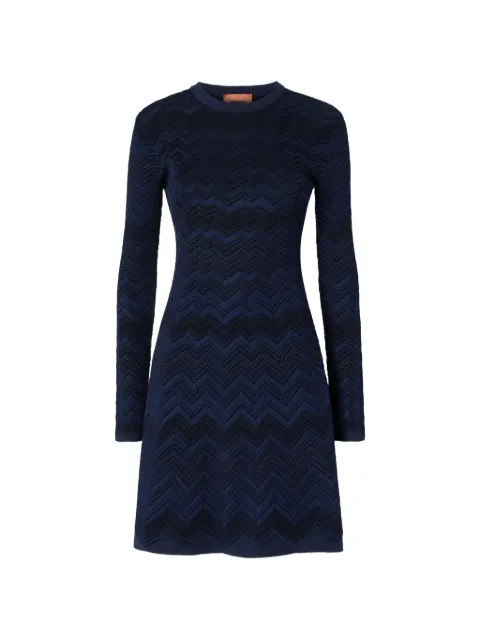 Missoni zig zag viscose and wool crewneck dress Blue DC26WG00BK01JZ