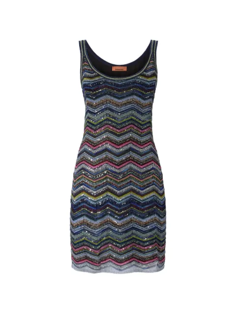 Missoni Chevron knit mini dress with sequins Blue DS26WG2JBK01KS