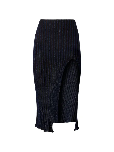 Missoni ribbed viscose lamé midi skirt with slit Blue DS26WH0DBK01JE