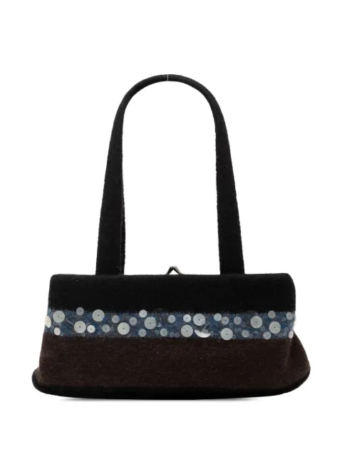 Bottega Veneta Pre-Owned 20th Century Wool and Sequin Embellished Clasp shoulder bag Black OHZRYRA4BUIYW4XB