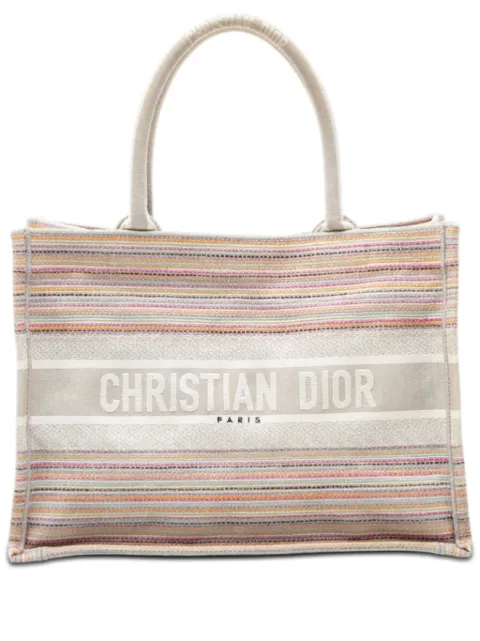 Christian Dior Pre-Owned 2020 Medium Embroidered Canvas Stripes Book tote bag Grey UOW0F95F1U084X48