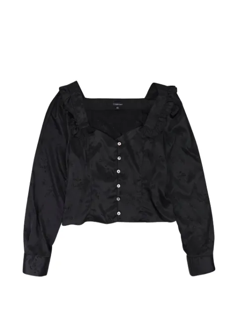 Callipygian floral-jacquard ruffled blouse Black P12046