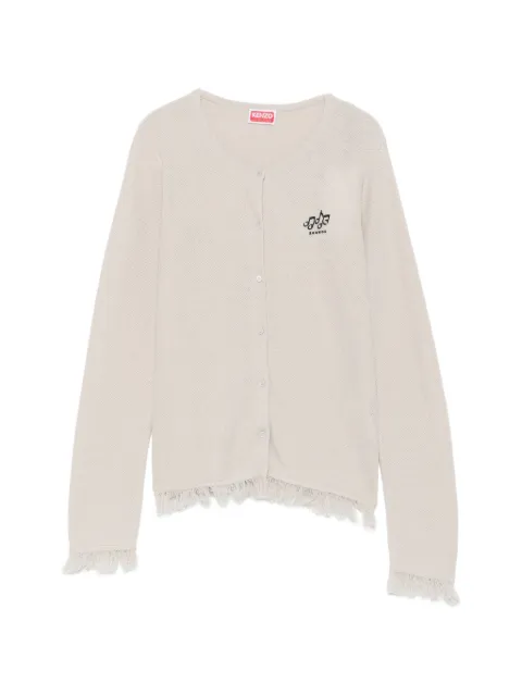 Kenzo fringe-trim logo-embroidered cardigan Neutrals FG62CA7563EN