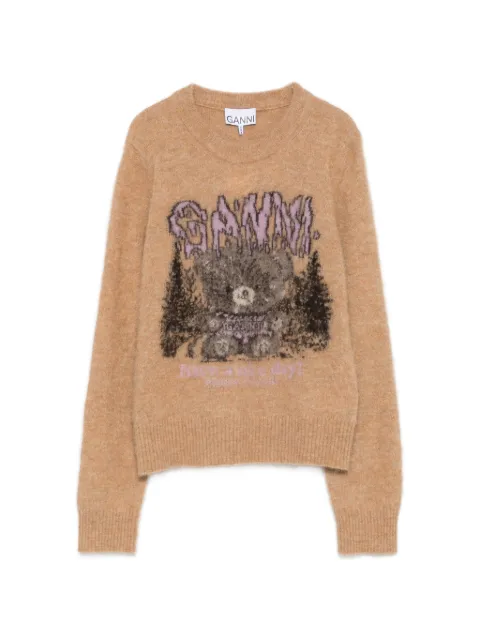 GANNI graphic-intarsia crew-neck sweater Neutrals A1150055