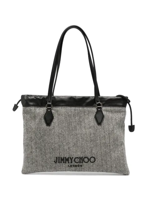 Jimmy Choo herringbone-pattern drawstring shoulder bag White DRAWSTRINGTOTEMHBD