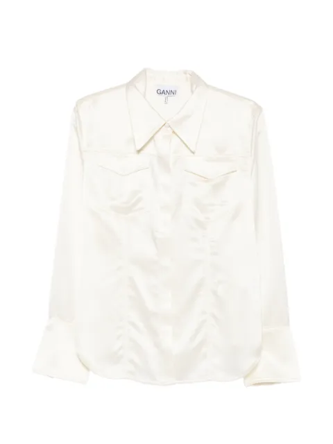 GANNI satin-finish flap-pocket shirt White A1140014