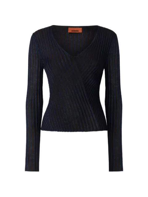 Missoni ribbed viscose lamé V-neck sweater Blue DS26WN0XBK01JE