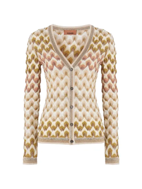 Missoni slim viscose lamé cardigan with lace motif Neutrals DS26WM0PBR015L