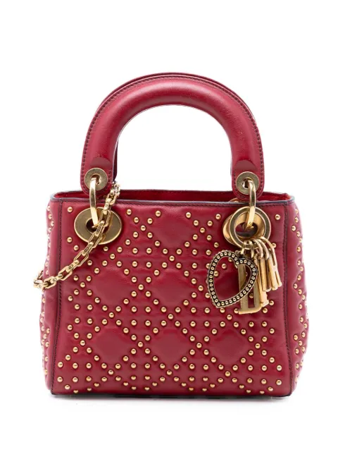 Christian Dior Pre-Owned 2017 Mini Lambskin Cannage Studded Supple Lady Dior satchel Red PKI7RCQ6J8R2PC51