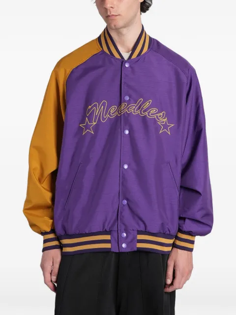 Needles logo-embroidered bomber jacket Purple SX215