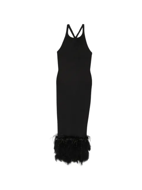 Vestiaire d'un Oiseau Libre feather-trim crossover-strap dress Black FEATHERSLYCRAMIDIDRESS