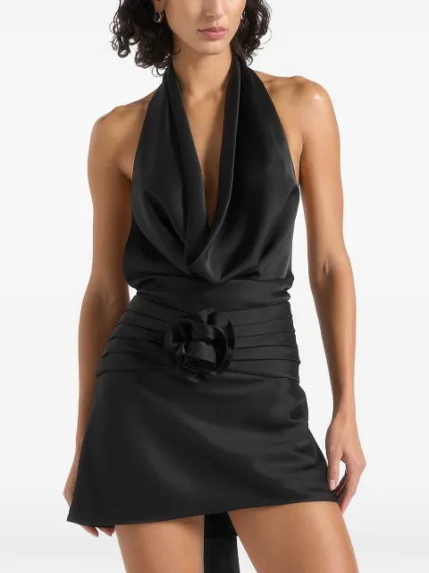 Manière De Voir Christelle cowl halter open back rosette mini dress Black WMN4437